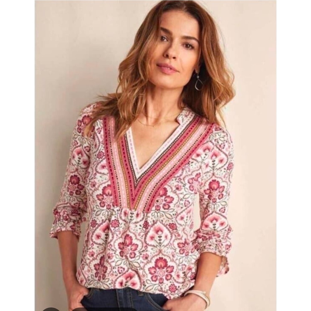 Fairycore Matilda Jane Pink Paisley Embroidered V-Neck Ruffle Sleeve Tunic sz L